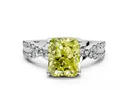 Solitaire Engagement Ring Setting for Fancy Yellow Radiant Cut Center with Narrow Twist Pave Band and Prong Head in Platinum