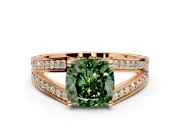 Split Shank Engagement Ring Setting for Fancy Green Cushion Cut Center with Pave Split Shank and Prong Head in Rose Gold