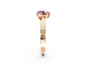Solitaire Engagement Ring Setting for Fancy Pink Heart-Shaped Center with Carved Leaf Shoulders and Prong Head in Rose Gold
