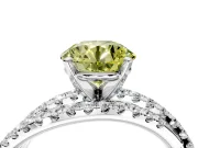 Solitaire Engagement Ring Setting for Fancy Yellow Round Cut Center with Woven 3-Strand Pave Band and Prong Head in Platinum