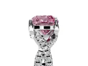 Solitaire Engagement Ring Setting for Fancy Pink Cushion Cut Center with Narrow Twist Pave Band and Prong Head in White Gold
