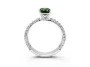 Solitaire Engagement Ring Setting for Fancy Green Emerald Cut Center with Domed Multi-Row Pave Band and Prong Head in Sterling Silver