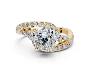 Solitaire Engagement Ring Setting for Cushion Cut Center with Filigree Band and Prong Head in Yellow Gold