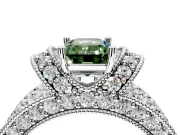 Pave Engagement Ring Setting for Fancy Green Emerald Cut Center with Curved Accent Rows, Openwork and Prong Head in Platinum