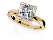Solitaire Engagement Ring Setting for Princess Cut Center with Plain Band and Flat Tab Prong Head in Yellow Gold