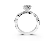Solitaire Engagement Ring Setting for Heart-Shaped Center with Bar-Station Pave Twist and Prong Head in White Gold