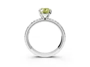 Solitaire Engagement Ring Setting for Fancy Yellow Oval Center with Milgrain X Pattern Band and Prong Head in Sterling Silver