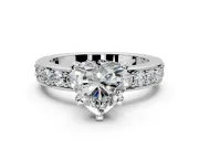 Solitaire Engagement Ring Setting for Heart-Shaped Center with Channel-Set Accents and Prong Head in White Gold