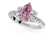 Paired Accent Engagement Ring Setting for Fancy Pink Pear-Shaped Center with Pave Band and Prong Head in Sterling Silver