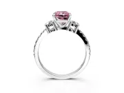 3 Stone Engagement Ring Setting for Fancy Pink Radiant Cut Center with Round Cut Side Accents and Prong Head in Platinum