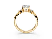 Solitaire Engagement Ring Setting for Cushion Cut Center with Grooved Bar Accent Band and Prong Head in Yellow Gold