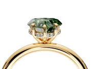 Hidden Halo Engagement Ring Setting for Fancy Green Heart-Shaped Center with Thin Rounded Band and Prong Head in Yellow Gold