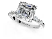 Solitaire Engagement Ring Setting for Asscher Cut Center with Alternating Size Accents and Prong Head in Platinum