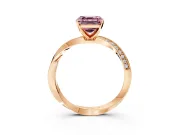 Side Accent Engagement Ring Setting for Fancy Pink Asscher Cut Center with Accent Shoulders and Prong Head in Rose Gold
