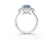 Halo Engagement Ring Setting for Fancy Blue Princess Cut Center with Two-Strand Split Shank and Prong Head in Platinum
