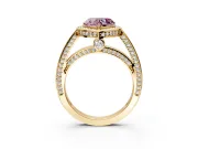 Halo Engagement Ring Setting for Fancy Pink Heart-Shaped Center with Framed Halo, Pave Band and Prong Head in Yellow Gold