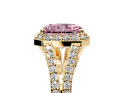 Halo Engagement Ring Setting for Fancy Pink Radiant Cut Center with Pave Split Shank and Prong Head in Yellow Gold