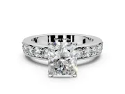 Solitaire Engagement Ring Setting for Radiant Cut Center with Channel-Set Accents and Prong Head in Platinum