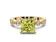 Solitaire Engagement Ring Setting for Fancy Yellow Princess Cut Center with Milgrain Bezel Accents and Prong Head in Yellow Gold