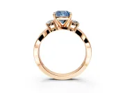 3 Stone Engagement Ring Setting for Fancy Blue Cushion Cut Center with Pave Twist Band and Prong Head in Rose Gold