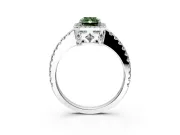 Accent Halo Engagement Ring Setting for Fancy Green Radiant Cut Center with Full-Length Pave Band and Prong Head in Platinum