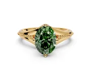 Solitaire Engagement Ring Setting for Fancy Green Oval Center with Milgrain Cathedral Band and Prong Head in Yellow Gold