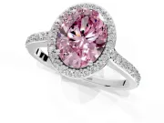 Halo Engagement Ring Setting for Fancy Pink Oval Center with Pave Accents, Heart Basket and Prong Head in Platinum