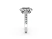 Halo Engagement Ring Setting for Emerald Cut Center with Milgrain Channel Band and Prong Head in Platinum