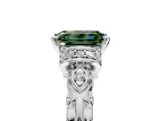 Solitaire Engagement Ring Setting for Fancy Green Emerald Cut Center with Filigree Band and Prong Head in Platinum