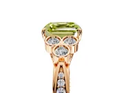 Cluster Engagement Ring Setting for Fancy Yellow Asscher Cut Center with Bezel Accent Clusters and Prong Head in Rose Gold
