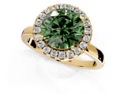 Halo Engagement Ring Setting for Fancy Green Round Cut Center with Thin Plain Band and Prong Head in Yellow Gold