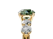 5 Stone Engagement Ring Setting for Fancy Green Round Cut Center with Graduated Accents and Prong Head in Yellow Gold