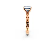 Solitaire Engagement Ring Setting for Fancy Blue Princess Cut Center with Scrollwork Band and Prong Head in Rose Gold