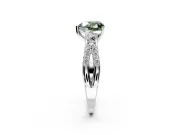 3 Stone Engagement Ring Setting for Fancy Green Heart-Shaped Center with Pave Split Shank and Prong Head in Sterling Silver