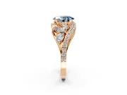 Halo Engagement Ring Setting for Fancy Blue Oval Center with Marquise and Pave Bypass Band and Prong Head in Rose Gold