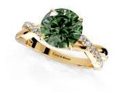 Crossover Engagement Ring Setting for Fancy Green Round Cut Center with Pave and Plain Strands and Prong Head in Yellow Gold