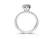 Solitaire Engagement Ring Setting for Heart-Shaped Center with Shared-Prong Accents and Prong Head in White Gold