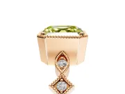 Milgrain Bezel Engagement Ring Setting for Fancy Yellow Asscher Cut Center with Marquise Stations and Bezel Head in Rose Gold