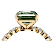 Solitaire Engagement Ring Setting for Fancy Green Asscher Cut Center with Alternating Size Accents and Prong Head in Yellow Gold