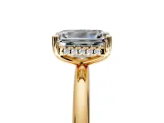 Hidden Halo Engagement Ring Setting for Emerald Cut Center with Thin Round-Wire Band and Prong Head in Yellow Gold
