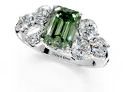 Cluster Engagement Ring Setting for Fancy Green Emerald Cut Center with Round Cut Accent Frame and Prong Head in White Gold