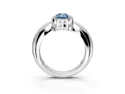 Halo Engagement Ring Setting for Fancy Blue Emerald Cut Center with Tapered Plain Band and Prong Head in Sterling Silver