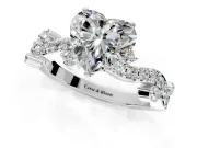 Solitaire Engagement Ring Setting for Heart-Shaped Center with Bar-Station Pave Twist and Prong Head in White Gold