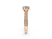 Solitaire Engagement Ring Setting for Round Cut Center with Multi-Row Accents and Prong Head in Rose Gold