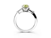 3 Stone Engagement Ring Setting for Fancy Yellow Oval Center with Channel Baguette Accents and Prong Head in White Gold