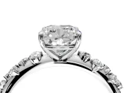 Cluster Engagement Ring Setting for Cushion Cut Center with Round Cut Accent Band and Prong Head in White Gold