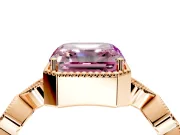 Vintage Station Engagement Ring Setting for Fancy Pink Asscher Cut Center with Accents and Prong Head in Rose Gold
