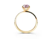 Solitaire Engagement Ring Setting for Fancy Pink Oval Center with Pave Accents and Prong Head in Yellow Gold