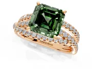 Solitaire Engagement Ring Setting for Fancy Green Asscher Cut Center with Woven 3-Strand Pave Band and Prong Head in Rose Gold