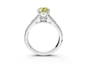 Solitaire Engagement Ring Setting for Fancy Yellow Oval Center with Pave Rail Split Shank and Prong Head in White Gold